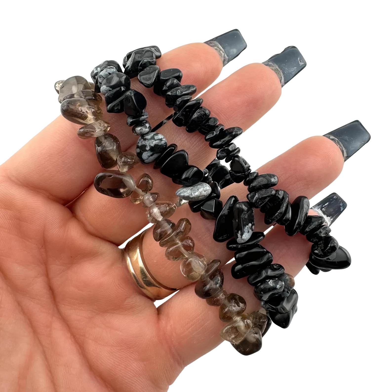 5pc Natural Crystal Stone Chip Bracelets Set